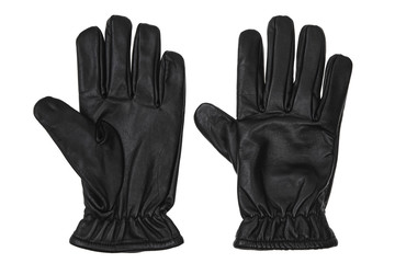 Black leather glove isolate on a white background. Black glove - keep/get gesture.