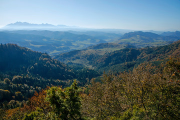 Naklejka premium panoramic view of Tatra Mountains seen from Wysoka, Pieniny, Poland
