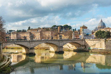 ROME, ITALY - January 17, 2019: Aelian Bridge or Pons Aelius ( Roman bridge ) in Rome, ITALY