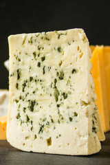 cheese variety (delicious snack, different types of hard and soft cheese) menu concept. food background. copy space. Top view