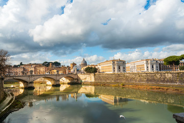 Obraz premium ROME, ITALY - January 17, 2019: Aelian Bridge or Pons Aelius ( Roman bridge ) in Rome, ITALY
