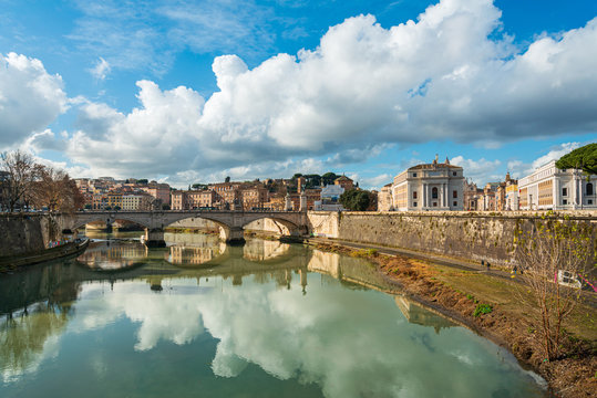 ROME, ITALY - January 17, 2019: Aelian Bridge or Pons Aelius ( Roman bridge ) in Rome, ITALY
