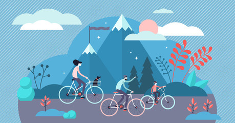 Daily life bike ride vector illustration. Tiny transport persons concept. © VectorMine