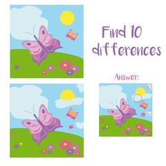 Find differences. Preschool activity for children/ A simple educational game for children. Kids activity sheet. Cartoon illustration, flat design. 