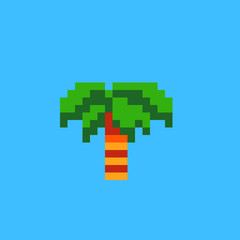 Palm pixel art vector illustration, design for logo, sticker, mobile app. Game assets 8-bit sprite.