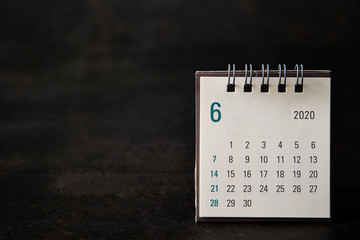 2020 June calendar on black background 