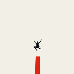 Business success vector illustration with businessman jumping in the air. Symbol of achievement, ambition, motivation, leadership and successful career.