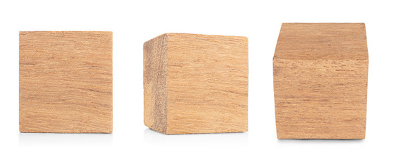 Wood cube Isolated on white background, Brown cubic wood, with Clipping path.