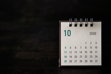 2020 October calendar on black background 