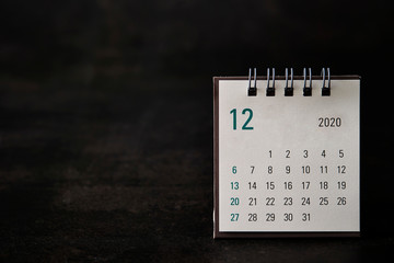 2020 December calendar on black background 