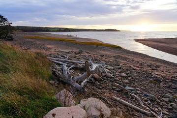 Sunset over the Minas Basin in the Bay of Fundy, Nova Scotia, Canada near Moose Brook