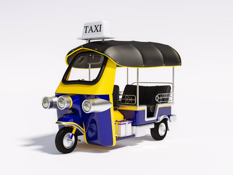 recommend clip art: Tuk-Tuk Motor-tricycle, Tuktuk car, Tri motor cycle, Motorbike taxi 3d rendering. 3D illustration Thai vehicle Tuk Tuk in Bangkok of Thailand traditional on white background, clipping path included.