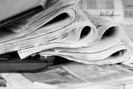 News morning Newspapers on the desktop in the office, the concept of media