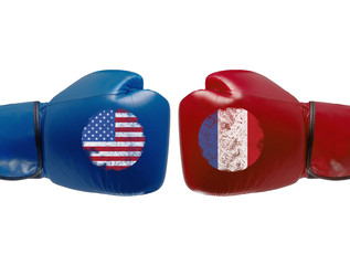 Boxing gloves symbolising conflict between countries or states, sports match or any kind of duel