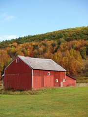 Fototapeta na wymiar Classic old red barn with autumn colors