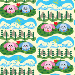 seamless pattern, bunnies looking out of the hole