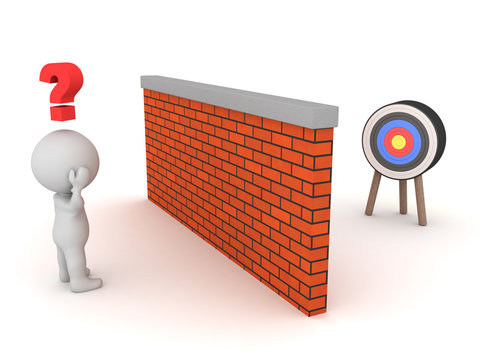 3D Character thinking about how to reach target behind wall