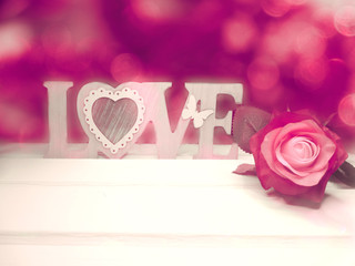 love word and rose flower background valentine's day