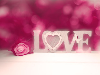 love word and rose flower background valentine's day