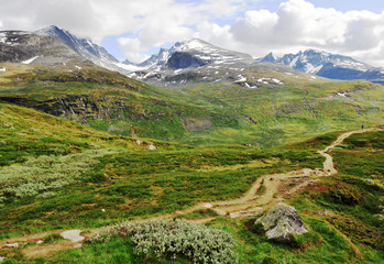 Fototapeta na wymiar Beautiful winding path in mountains of Norway