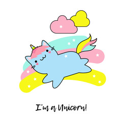 Cute Unicorn Cat. Vector illustration for web design or print.