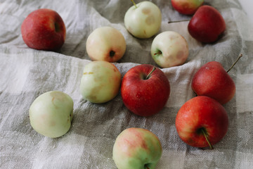 Composition of apples , top view. Food background pattern. Autumn and Thanksgiving holiday concept. Wallpaper of vegetables.