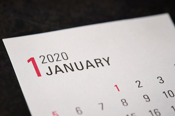 2020 January calendar on black background 