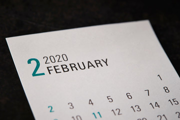2020 February calendar on black background 