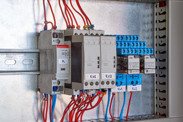 Modular contactor, phase control relay and intermediate relays in electrical Cabinet. Automation...