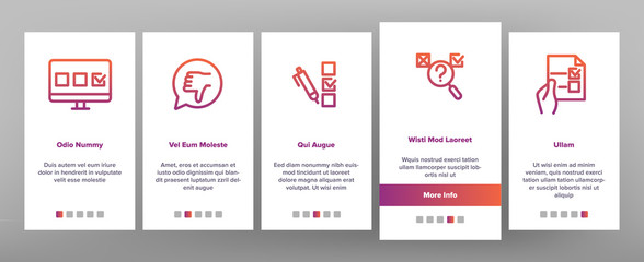 Survey Rating Onboarding Mobile App Page Screen Vector Icons Set Thin Line. Client Survey Opinion Questionnaire, Online Test Quiz And Checklist Concept Linear Pictograms. Color Contour Illustrations