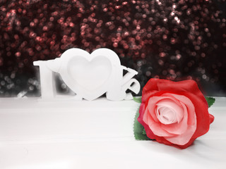 love word and rose flower background valentine's day