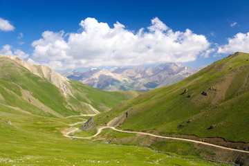 Road in Tian Shan Mountains in eastern Kyrgyzstan near Kochkor