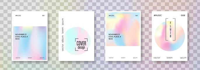 Naklejka premium Holographic poster set. Abstract backgrounds. Plastic holographic poster with gradient mesh. 90s, 80s retro style. Pearlescent graphic template for book, annual, mobile interface, web app.