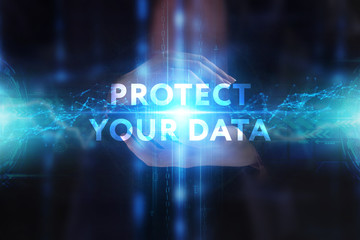 The concept of business, technology, the Internet and the network. A young entrepreneur working on a virtual screen of the future and sees the inscription: