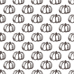 Autumn seamless pattern with hand drawn pumpkins