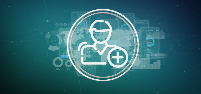 Businessman holding new contact icon