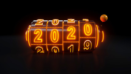 Casino Slot Machine Gambling Concept With 2020 Year - 3D Illustration