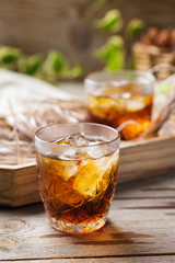 Old fashioned italian cocktail negroni with gin, campari, martini vermouth
