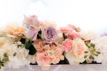 Beautiful background of fresh flowers. Wedding floristics