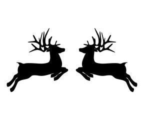 Two reindeers on a white background jump to each other for Christmas