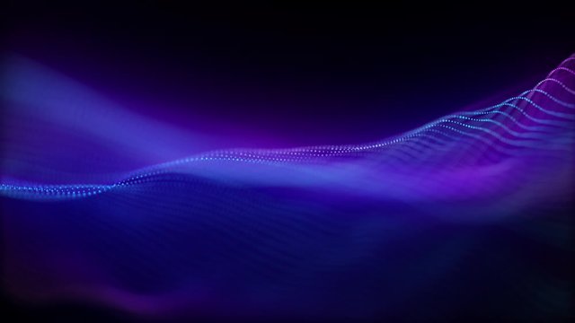 4K video. Lines abstract. Looped animation. Wave pattern. Dotted lines. Neon waves. particles background. Seamless loop. Blue and violet gradient 3840x2160