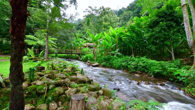 4K time lapse video of water flowing at Teentok royal project development center, Thailand.