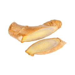 ginger root, with a blue vein and a sliced slice isolated on a white background