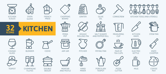 Kitchen and Cooking thin line web icon set. Outline icons collection. Simple vector illustration - 296111053
