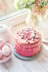 pink easter cake, a delicious mother's day gift, birthday sweets
