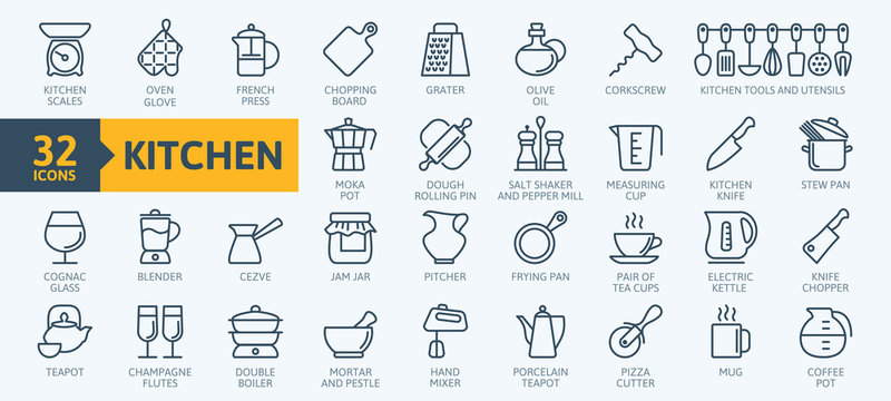 Kitchen and Cooking thin line web icon set. Outline icons collection. Simple vector illustration