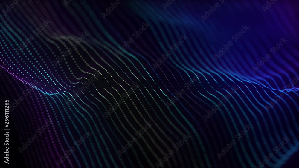 Poster 4k video. lines abstract. looped animation. wave pattern. dotted lines. neon waves. particles backgr