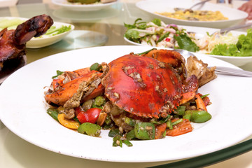 Stir fried crab with curry powder in restaurant