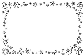 クリスマスのフレーム　手描き　横　線画