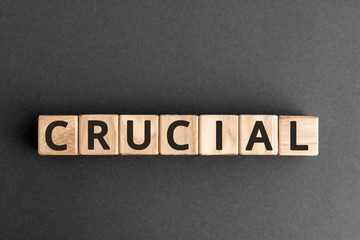 Crucial - word from wooden blocks with letters, important fundamental, decisive crucial concept, ...